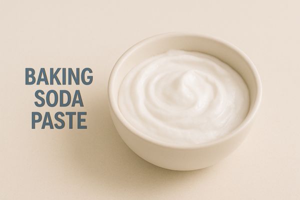Bowl filled with smooth baking soda paste.